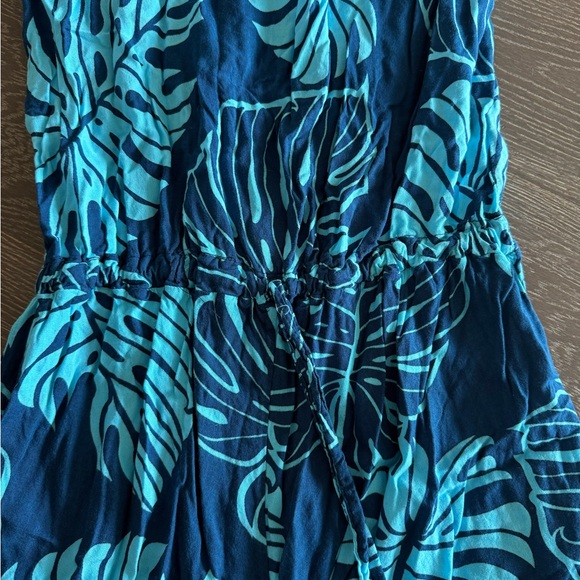 NO PUO COLLECTION HONOLULU Tropical Blue Leaf Print Romper - Picture 3 of 5